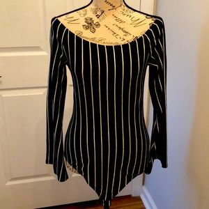 Black and white striped Express bodysuit